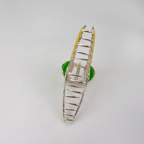 NEW Warm Silver Metal Yellow Wheat Green Leaves Hair Claw - Picture 7 of 8